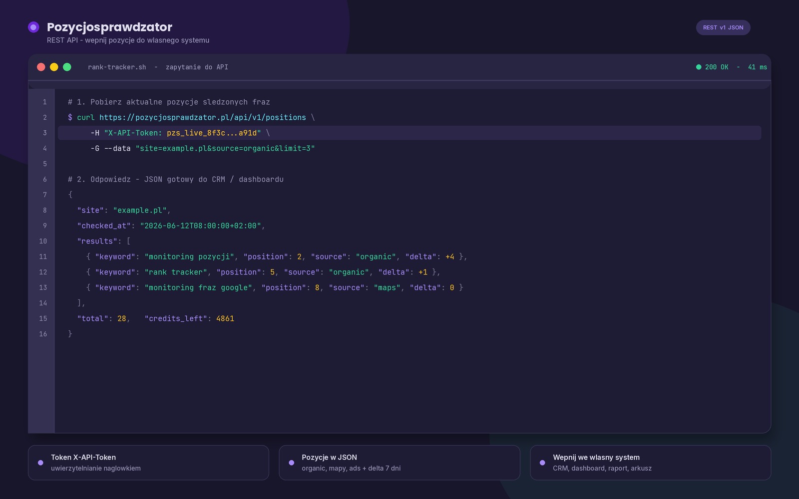 Przyklad odpowiedzi REST API Pozycjosprawdzatora - pozycje fraz w formacie JSON